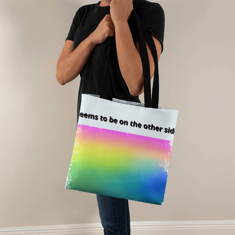 Classic colorful tote bag, on a woman to the left - Sheer: your Luck - Sheerluck-art.com