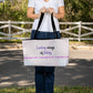 Loving ways of living tote bag, woman holding it up front - Sheer: your Luck - Sheerluck-art.com