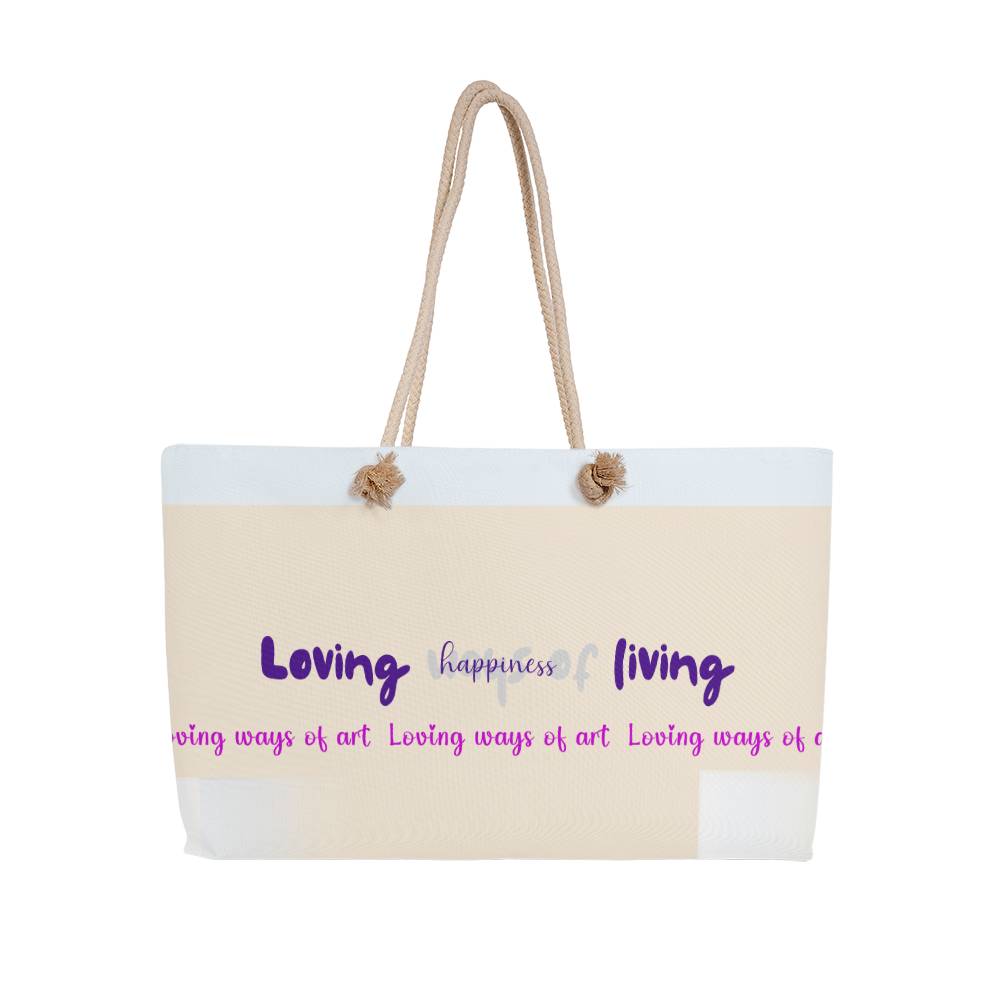 Weekender tote bag, happiness, with cream-colored rope handle - Sheer: your Luck - Sheerluck-art.com