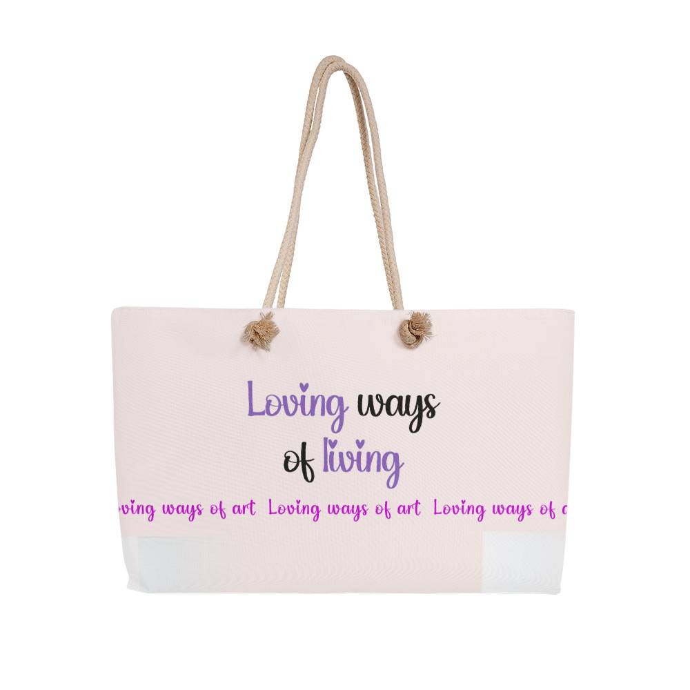 Loving ways of living tote bag, with cream-colored rope handle and white background - Sheer: your Luck - Sheerluck-art.com