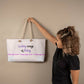 Loving ways of living tote bag, woman holding to a wall - Sheer: your Luck - Sheerluck-art.com