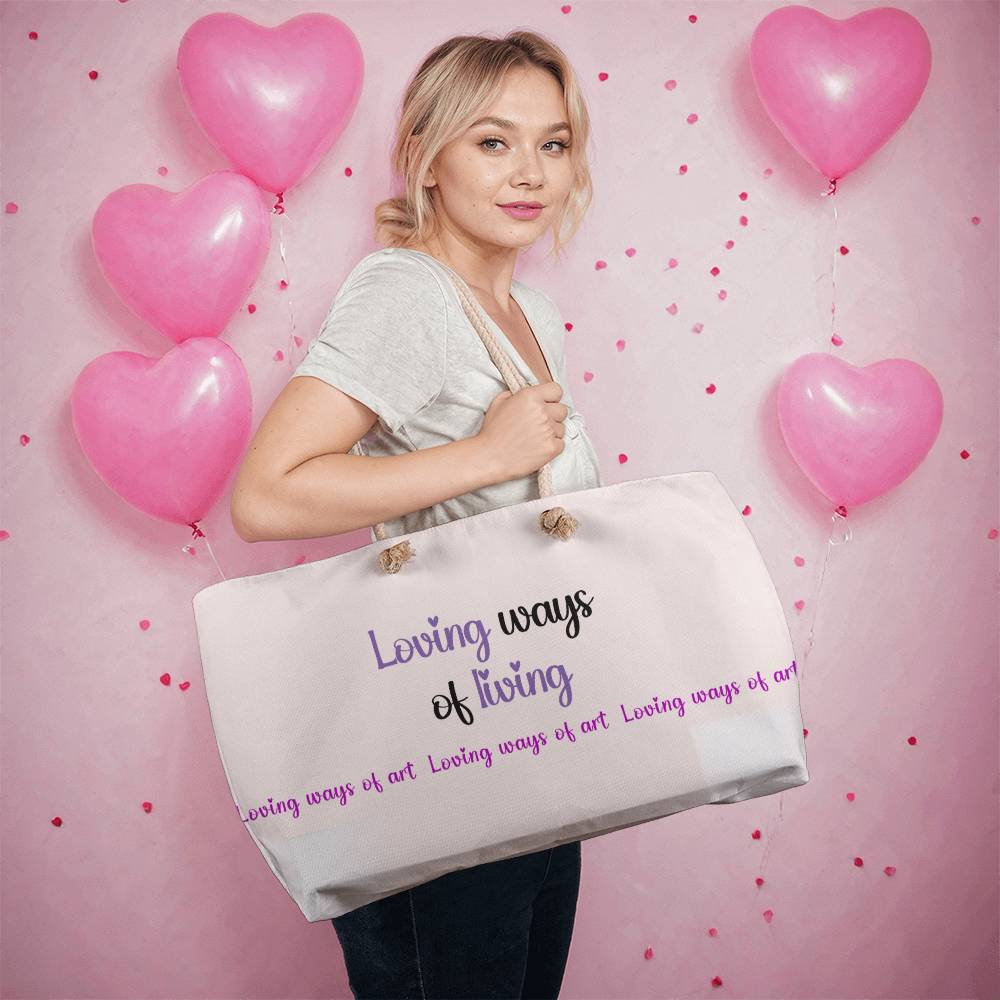 Loving ways of living tote bag, woman with balloons in the background - Sheer: your Luck - Sheerluck-art.com