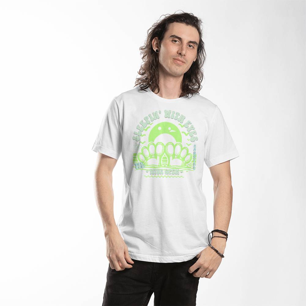 Eyes wide open 1 White T-shirt, on a human - Sheer: your Luck - Sheerluck-art.com