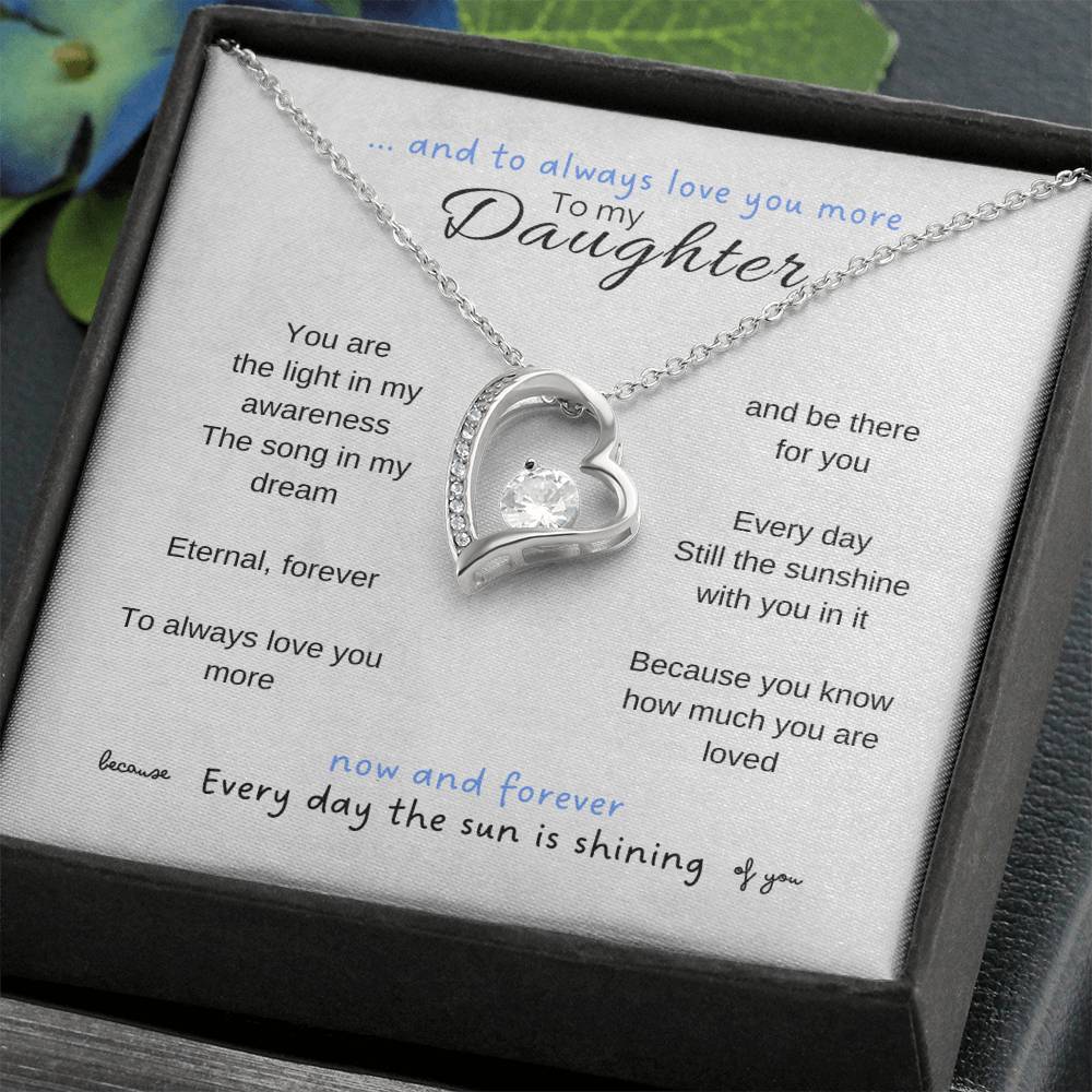 To my daughter with message card and forever love necklace, 14k white gold finish, with leaves - Sheer: your Luck - Sheerluck-art.com