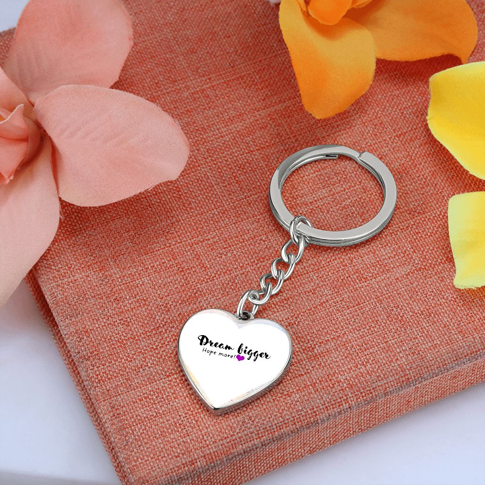 Graphic Heart Silver Keychain, with flowered background - Sheer: your Luck - Sheerluck-art.com