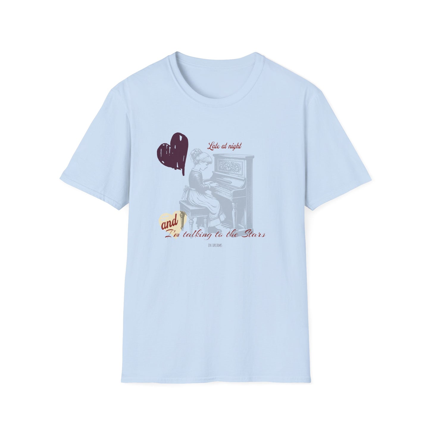 Late at Night — Vintage Piano Girl — T-Shirt