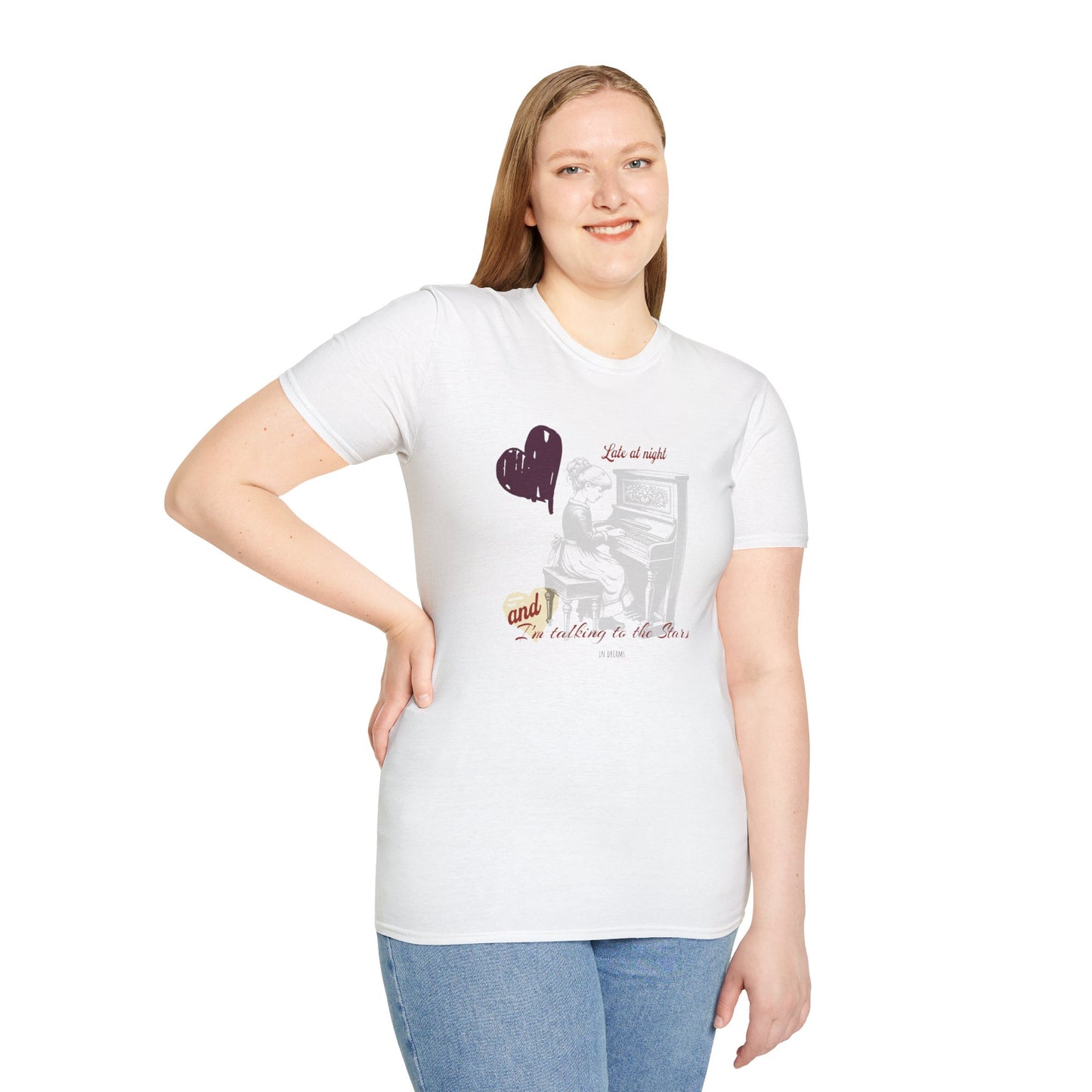 Late at Night — Vintage Piano Girl — T-Shirt