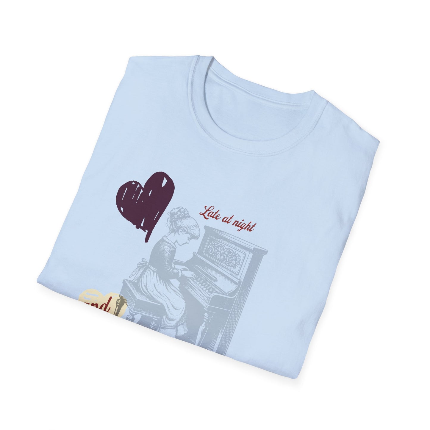Late at Night — Vintage Piano Girl — T-Shirt