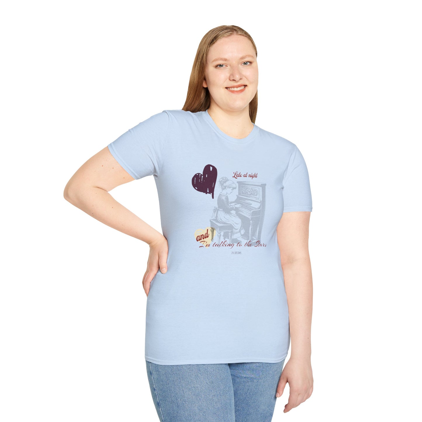 Late at Night — Vintage Piano Girl — T-Shirt