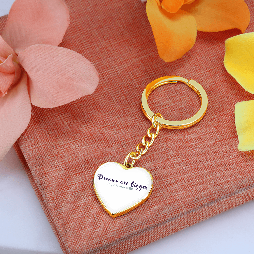 Graphic Heart Gold Keychain, with flowered background - Sheer: your Luck - Sheerluck-art.com