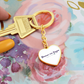 Graphic Heart Gold Keychain, with water colored background - Sheer: your Luck - Sheerluck-art.com
