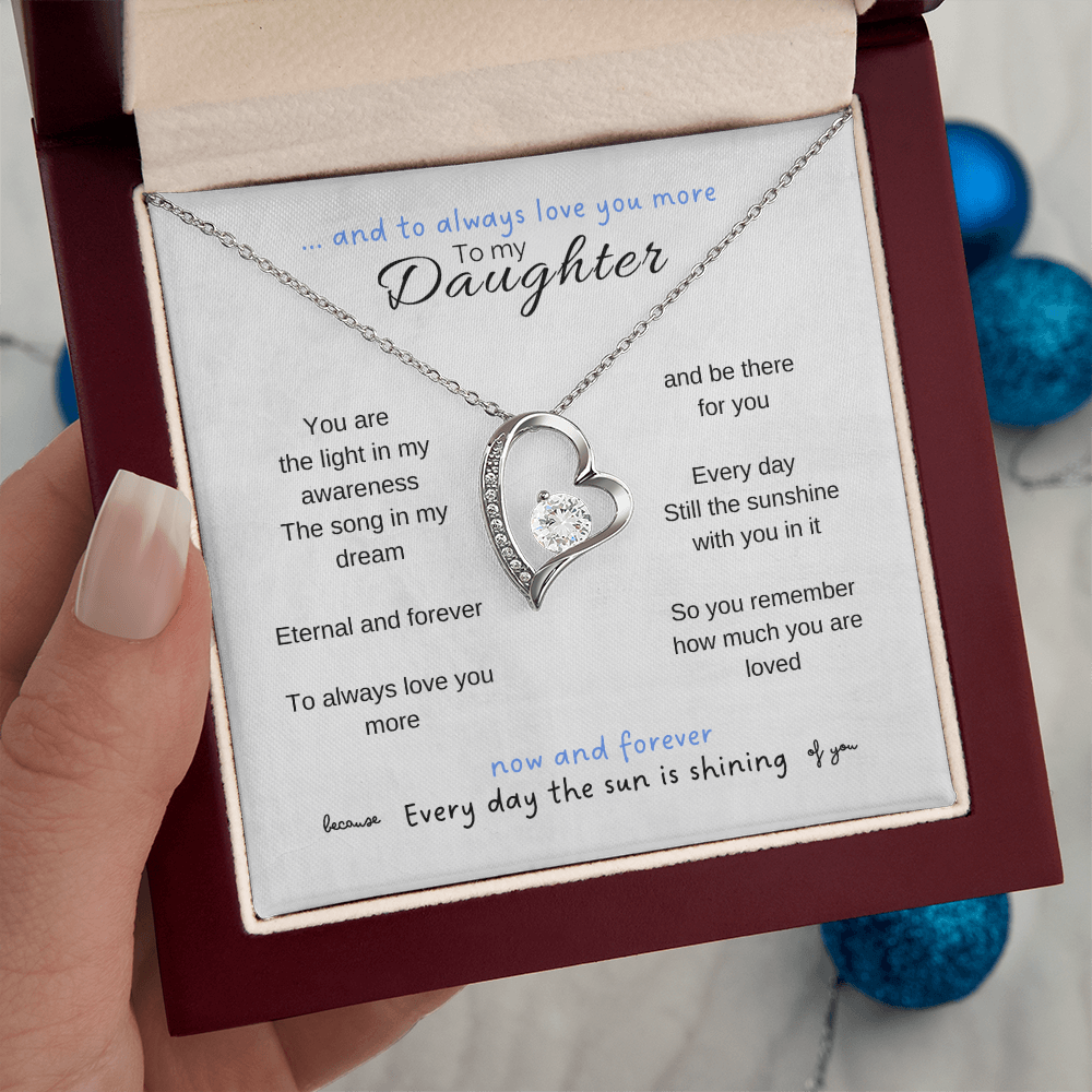 To my daughter with message card and forever love necklace, 14k white gold finish, luxury box - Sheer: your Luck - Sheerluck-art.com