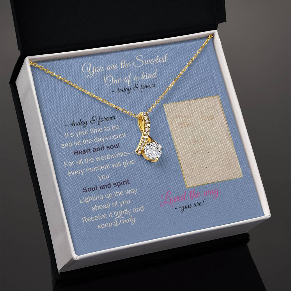 To my daughter message card with alluring beauty necklace (18k yellow gold finish) - Sheer: your Luck - Sheerluck-art.com