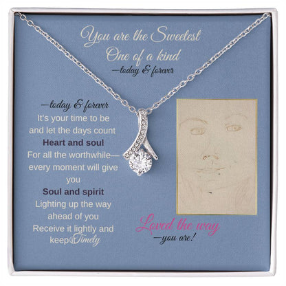 To my daughter message card with alluring beauty necklace (white gold finish) - Sheer: your Luck - Sheerluck-art.com