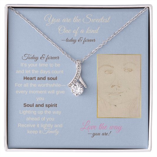 To my daughter message card with alluring beauty necklace (white gold finish) - Sheer: your Luck - Sheerluck-art.com