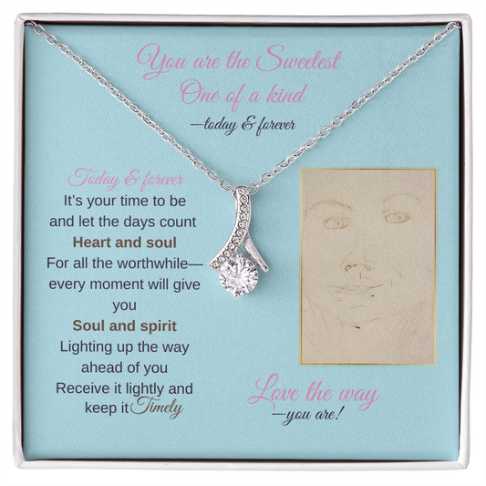 To my daughter message card with alluring beauty necklace (white gold finish) - Sheer: your Luck - Sheerluck-art.com