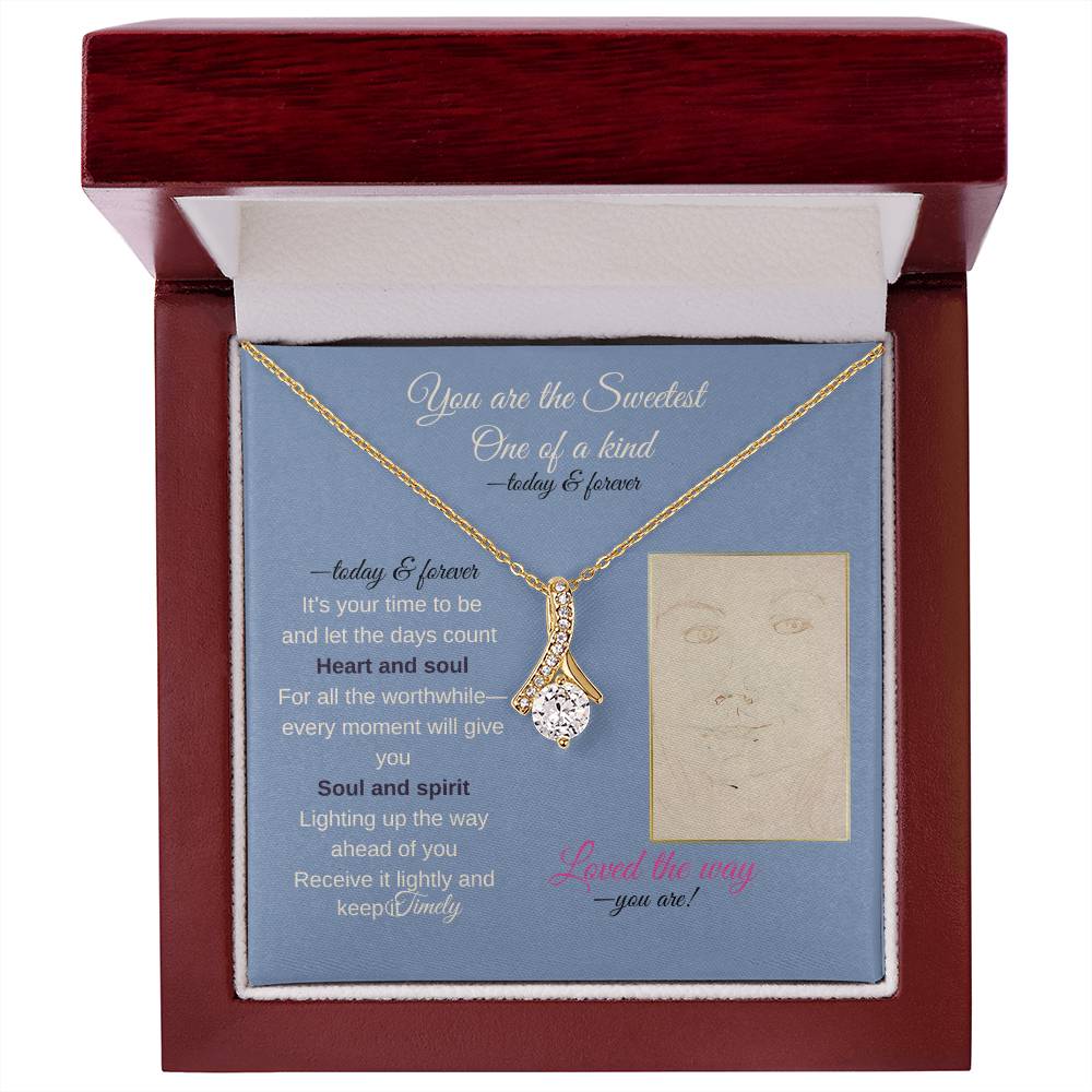 To my daughter message card with alluring beauty necklace (18k yellow gold finish), in Mahogany style luxury box - Sheer: your Luck - Sheerluck-art.com