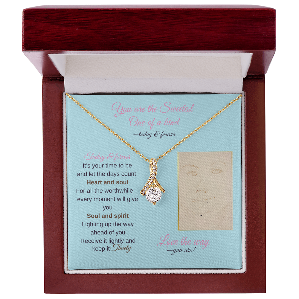 To my daughter message card with alluring beauty necklace (18k yellow gold finish), in Mahogany style luxury box - Sheer: your Luck - Sheerluck-art.com