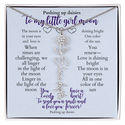To my daughter with message card and flower name necklace, polished stainless steal (january) - Sheer: your Luck - Sheerluck-art.com