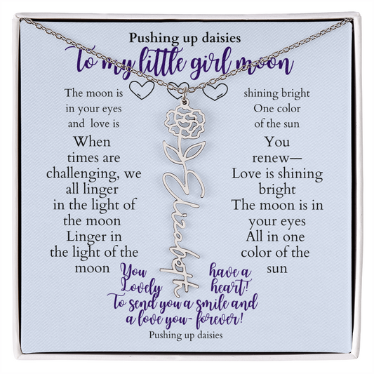 To my daughter with message card and flower name necklace, polished stainless steal (january) - Sheer: your Luck - Sheerluck-art.com