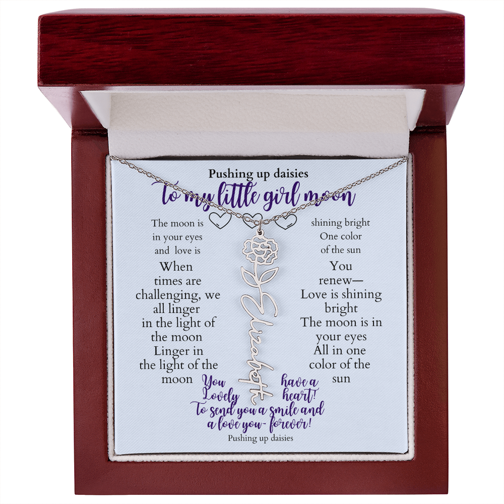 To my daughter with message card and flower name necklace, polished stainless steal, in Mahogany style luxury box (january) - Sheer: your Luck - Sheerluck-art.com