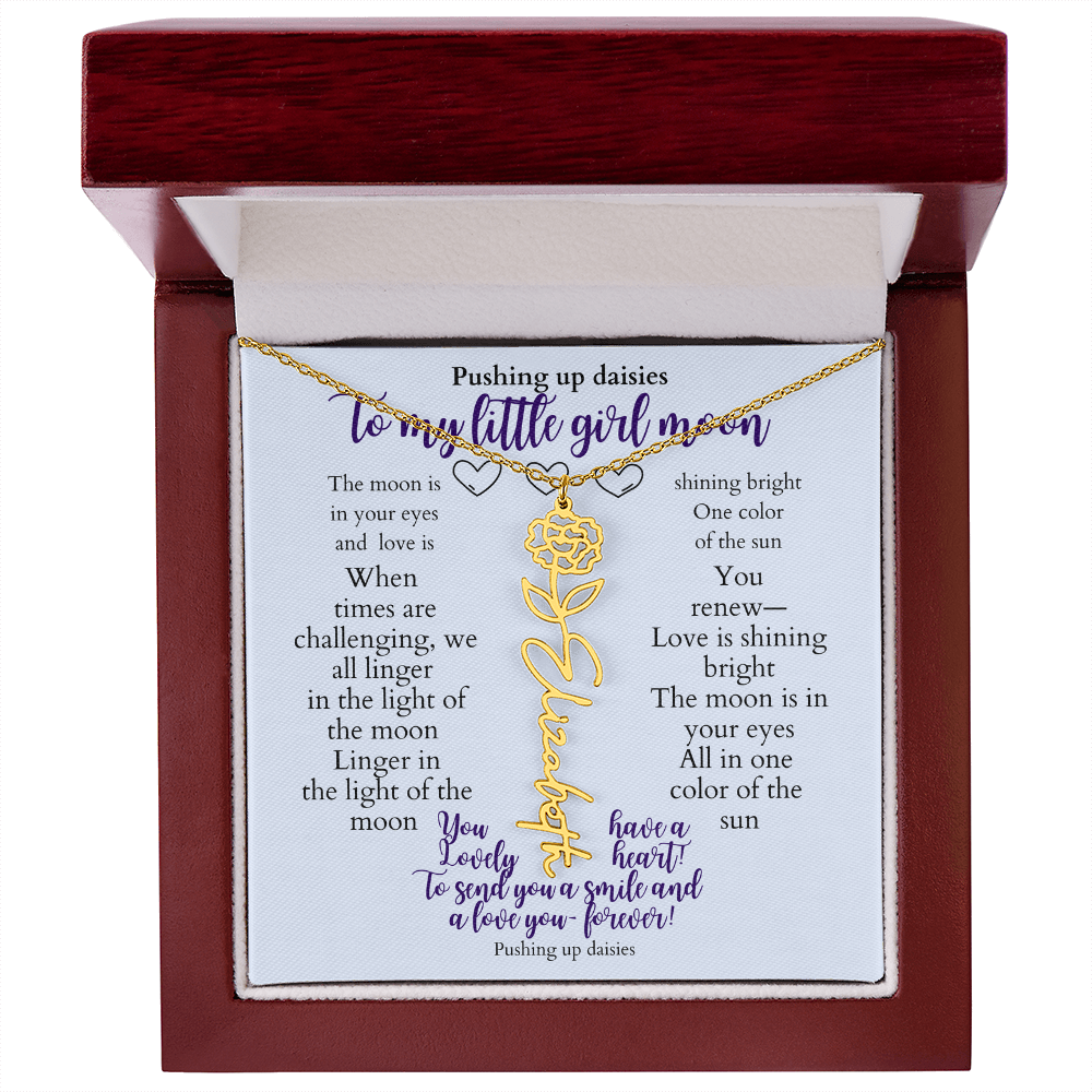 To my daughter with message card and flower name necklace, 18k yellow gold finish, in Mahogany style luxury box (january) - Sheer: your Luck - Sheerluck-art.com