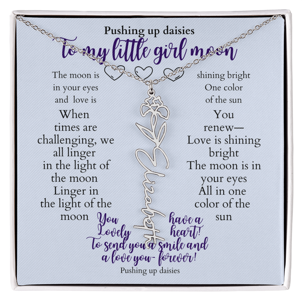 To my daughter with message card and flower name necklace, polished stainless steal (december) - Sheer: your Luck - Sheerluck-art.com