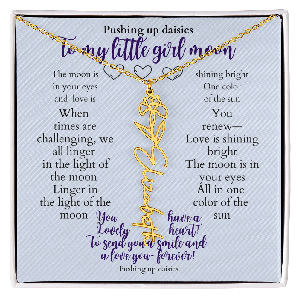 To my daughter with message card and flower name necklace, 18k yellow gold finish (december) - Sheer: your Luck - Sheerluck-art.com