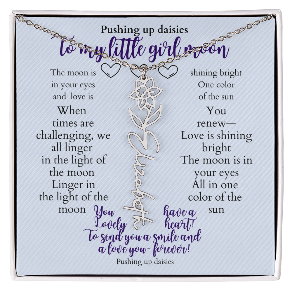 To my daughter with message card and flower name necklace, polished stainless steal (october) - Sheer: your Luck - Sheerluck-art.com