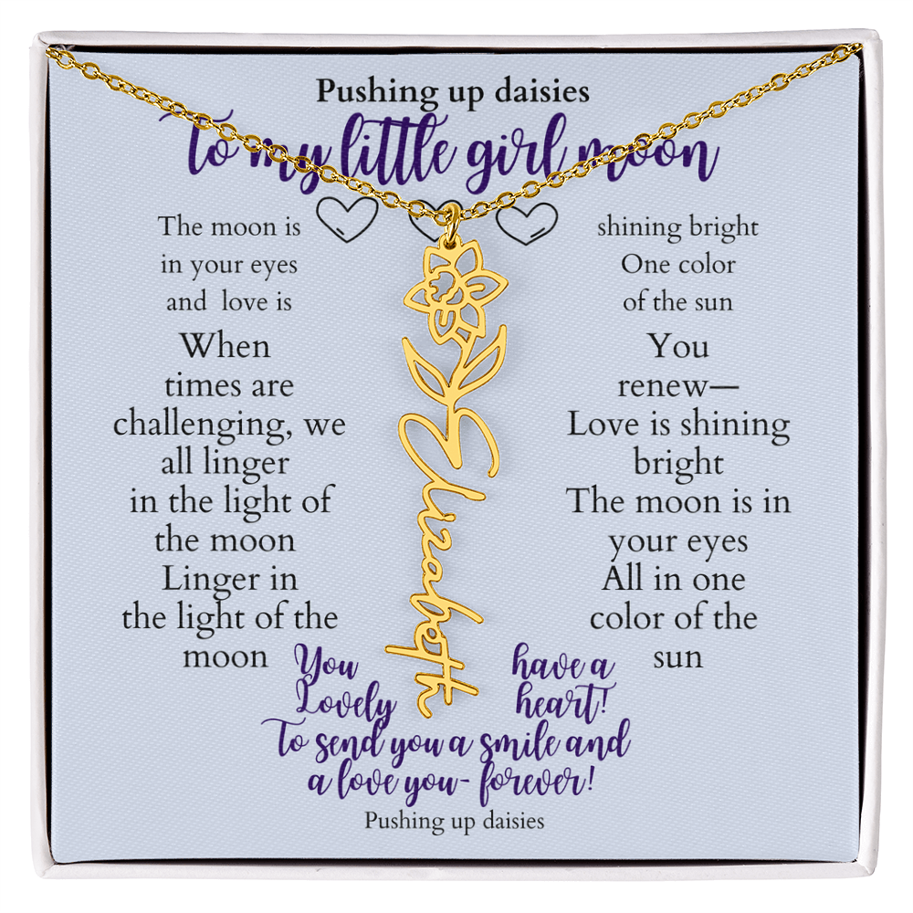 To my daughter with message card and flower name necklace, 18k yellow gold finish (october) - Sheer: your Luck - Sheerluck-art.com