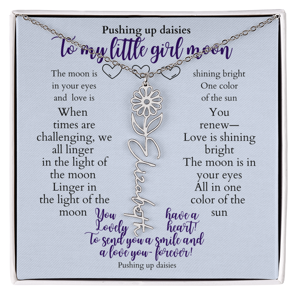 To my daughter with message card and flower name necklace, polished stainless steal (august) - Sheer: your Luck - Sheerluck-art.com