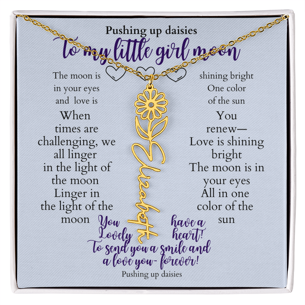 To my daughter with message card and flower name necklace, 18k yellow gold finish (august) - Sheer: your Luck - Sheerluck-art.com