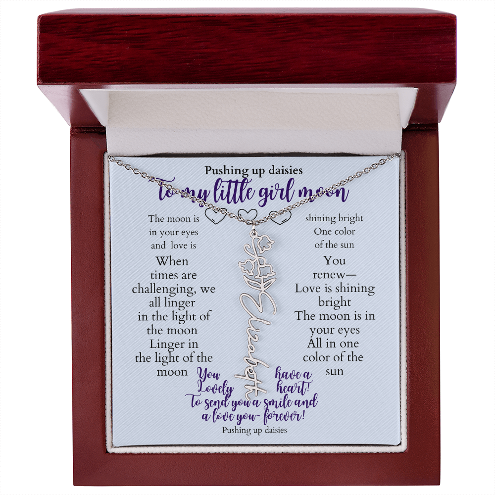 To my daughter with message card and flower name necklace, polished stainless steal, in Mahogany style luxury box (june) - Sheer: your Luck - Sheerluck-art.com
