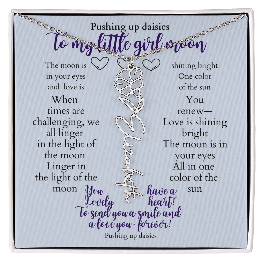 To my daughter with message card and flower name necklace, polished stainless steal (may) - Sheer: your Luck - Sheerluck-art.com