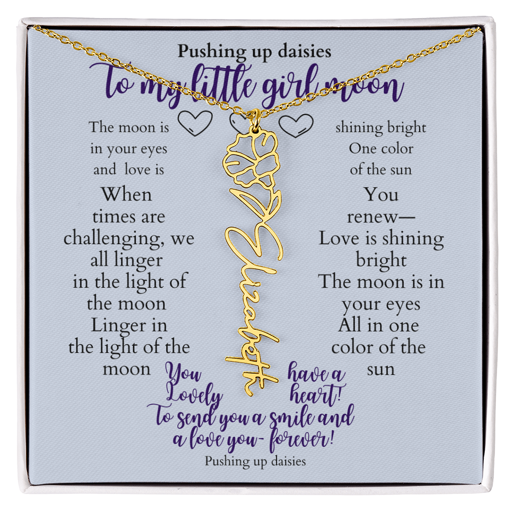 To my daughter with message card and flower name necklace, 18k yellow gold finish (may) - Sheer: your Luck - Sheerluck-art.com