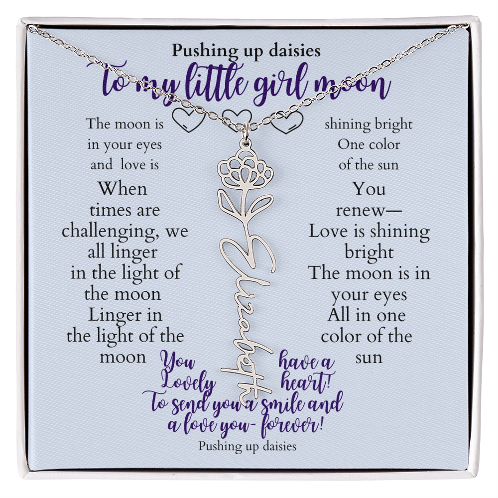 To my daughter with message card and flower name necklace, polished stainless steal (september) - Sheer: your Luck - Sheerluck-art.com