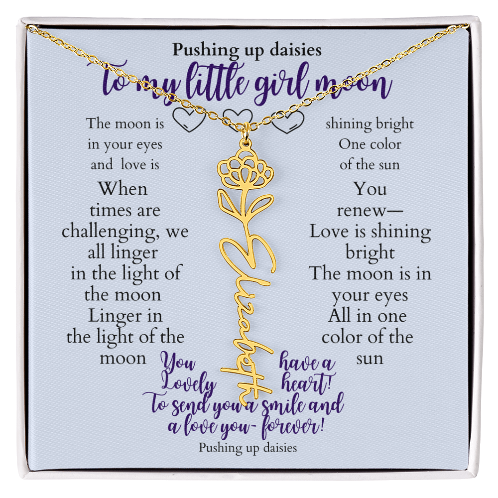To my daughter with message card and flower name necklace, 18k yellow gold finish (september) - Sheer: your Luck - Sheerluck-art.com