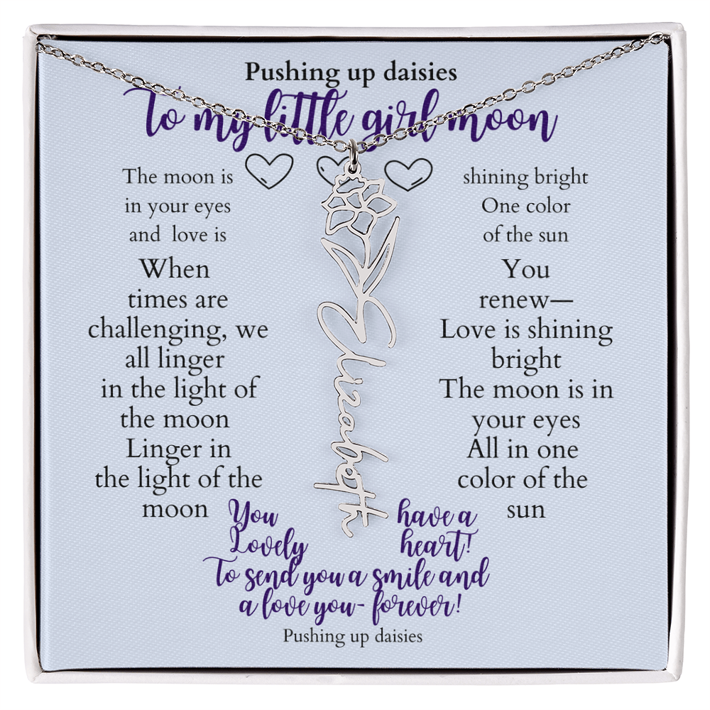 To my daughter with message card and flower name necklace, polished stainless steal (november) - Sheer: your Luck - Sheerluck-art.com