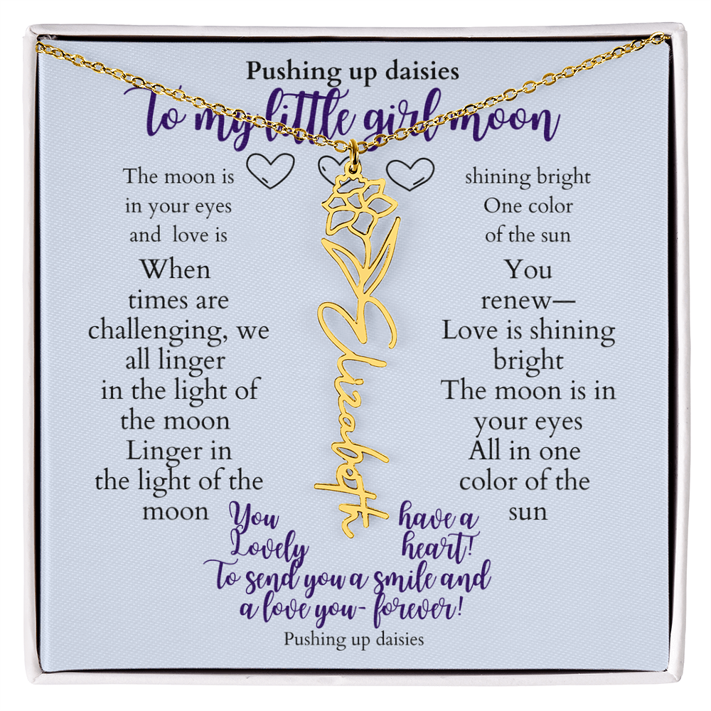 To my daughter with message card and flower name necklace, 18k yellow gold finish (november) - Sheer: your Luck - Sheerluck-art.com