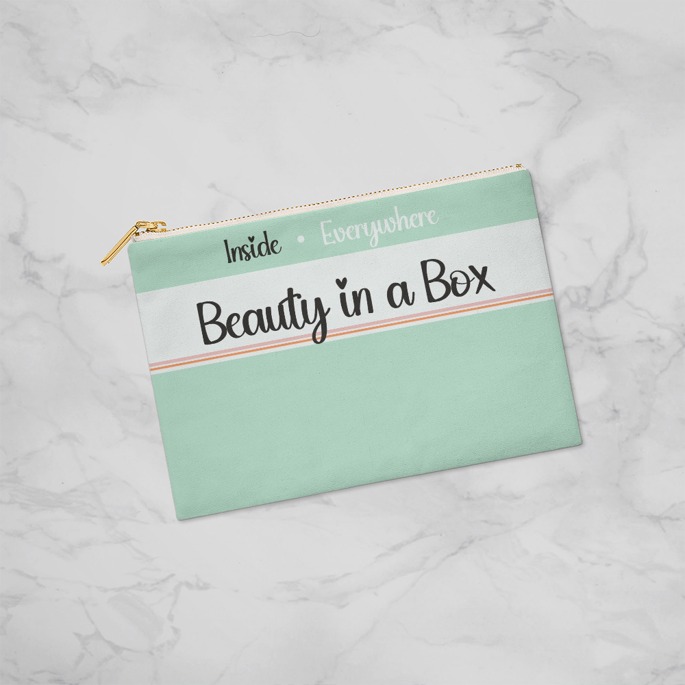 Small zippered (natural) pouch for makeup or other small stuff, on a Table - Sheer: your Luck - Sheerluck-art.com