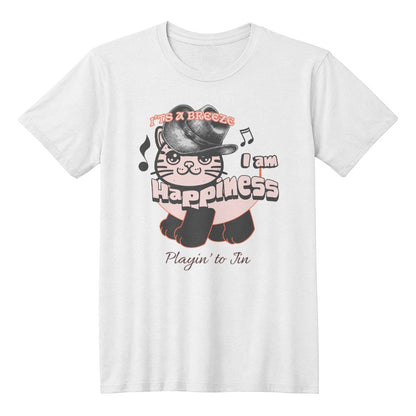 Cat Happiness White T-shirt - Sheer: your Luck - Sheerluck-art.com