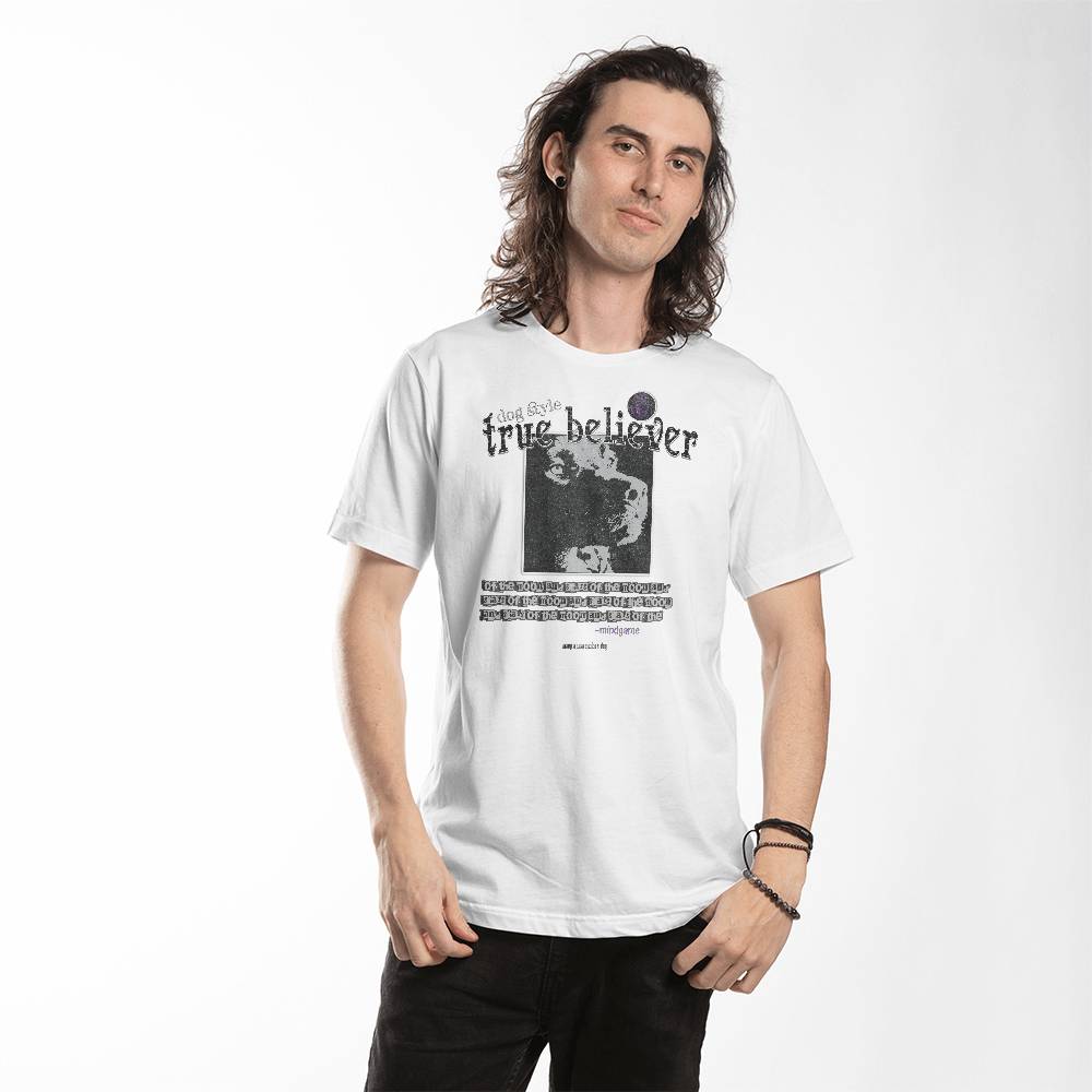 Dog style True believer White T-shirt, on a human - Sheer: your Luck - Sheerluck-art.com