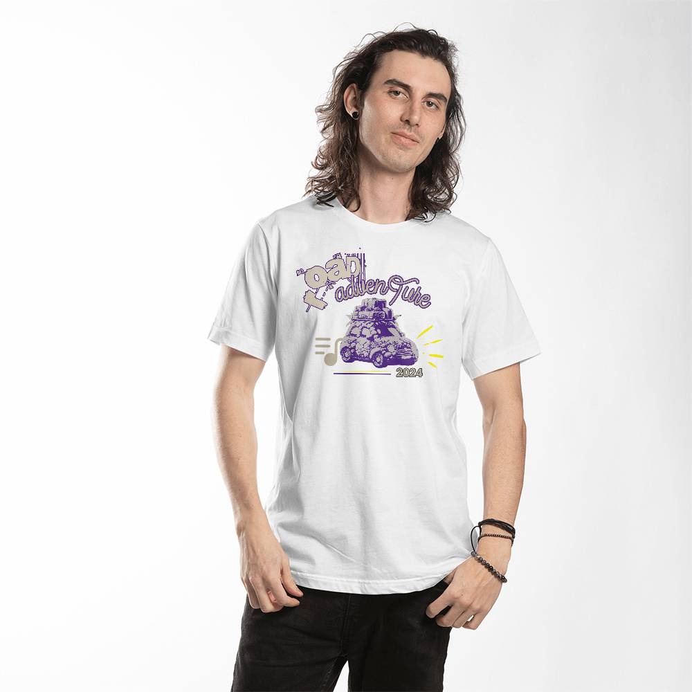 Road Adventure White T-shirt, on a human - Sheer: your Luck - sheerluck-art.com