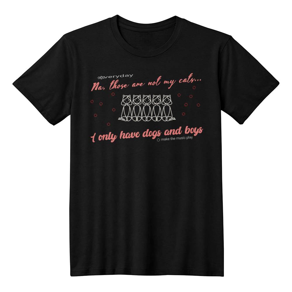 Everyday- Make the music Play - Black T-shirt with Cats - Sheer: your Luck - Sheerluck-art.com