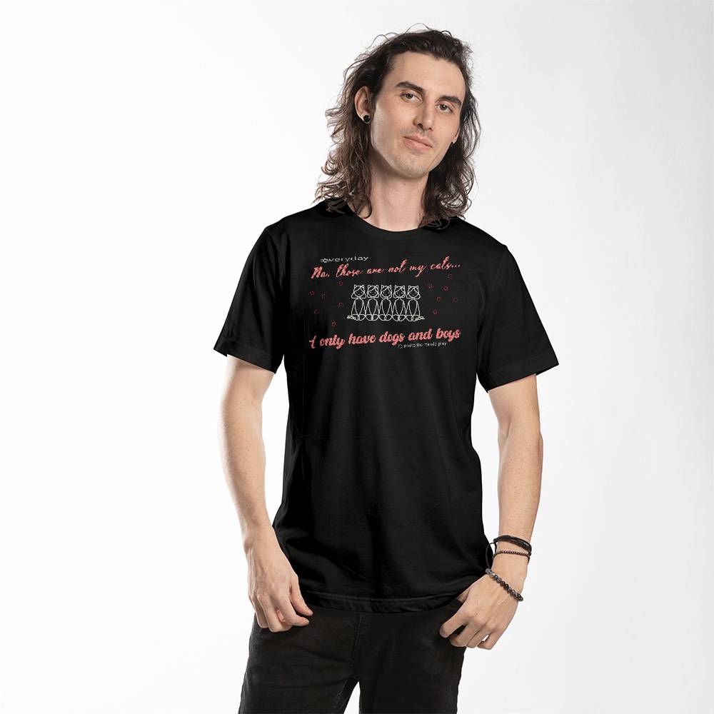 Everyday- Make the music Play - Black T-shirt with Cats, on a human - Sheer: your Luck - Sheerluck-art.com