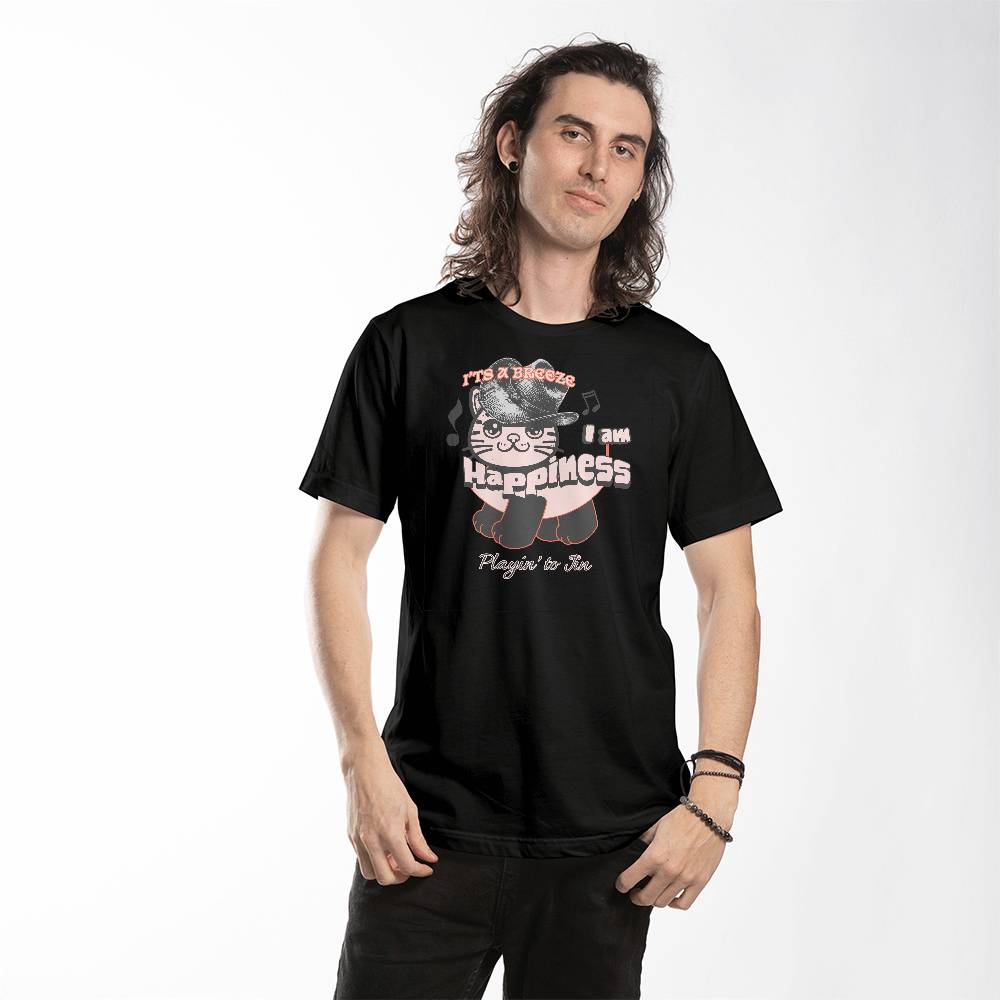 Cat Happiness Black T-shirt, on a human - Sheer: your Luck - Sheerluck-art.com