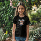Loving You, Teddy Bear Black Youth T-shirt, on a girl, organic background - Sheer: your Luck - Sheerluck-art.com